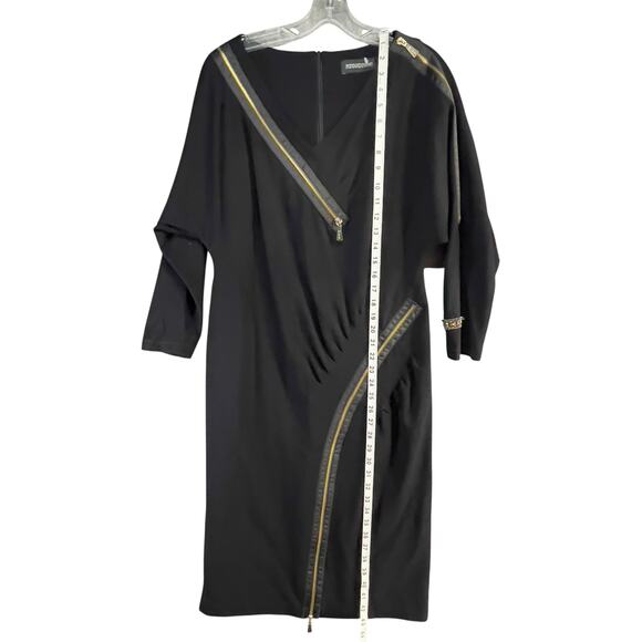 Maria Grazia Severi Sheath Dress 12 Black Zipper Detail Stretch Cocktail Italy - Picture 11 of 16